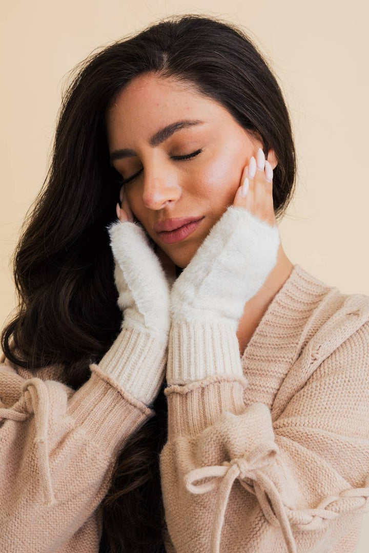Plush Fingerless Gloves | Ivory