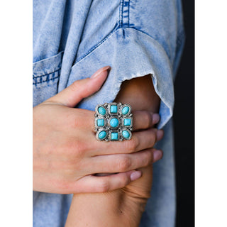 Turquoise + Silver Square Multi-Stone Ring